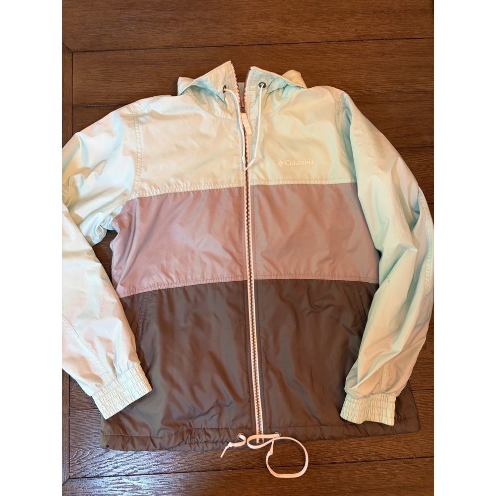 Columbia Windbreaker Jacket Womens Medium Fleece Lined Pastel Colorblock Hooded